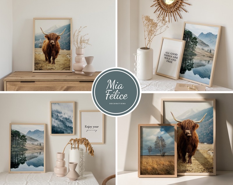 Vier Raumansichten eines Mia-Félice-Poster-Sets